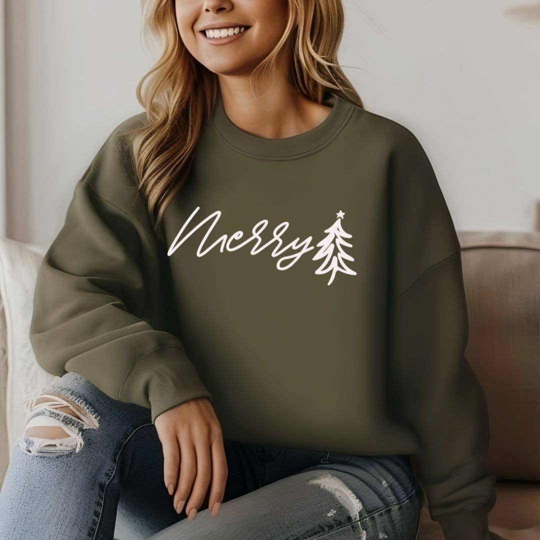 Merry Christmas Tree Sweatshirt - Christmas Tee - Graphic 