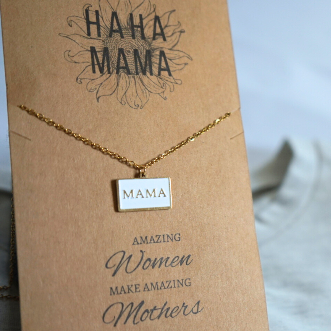 Mama Pendant Necklace with White and Gold