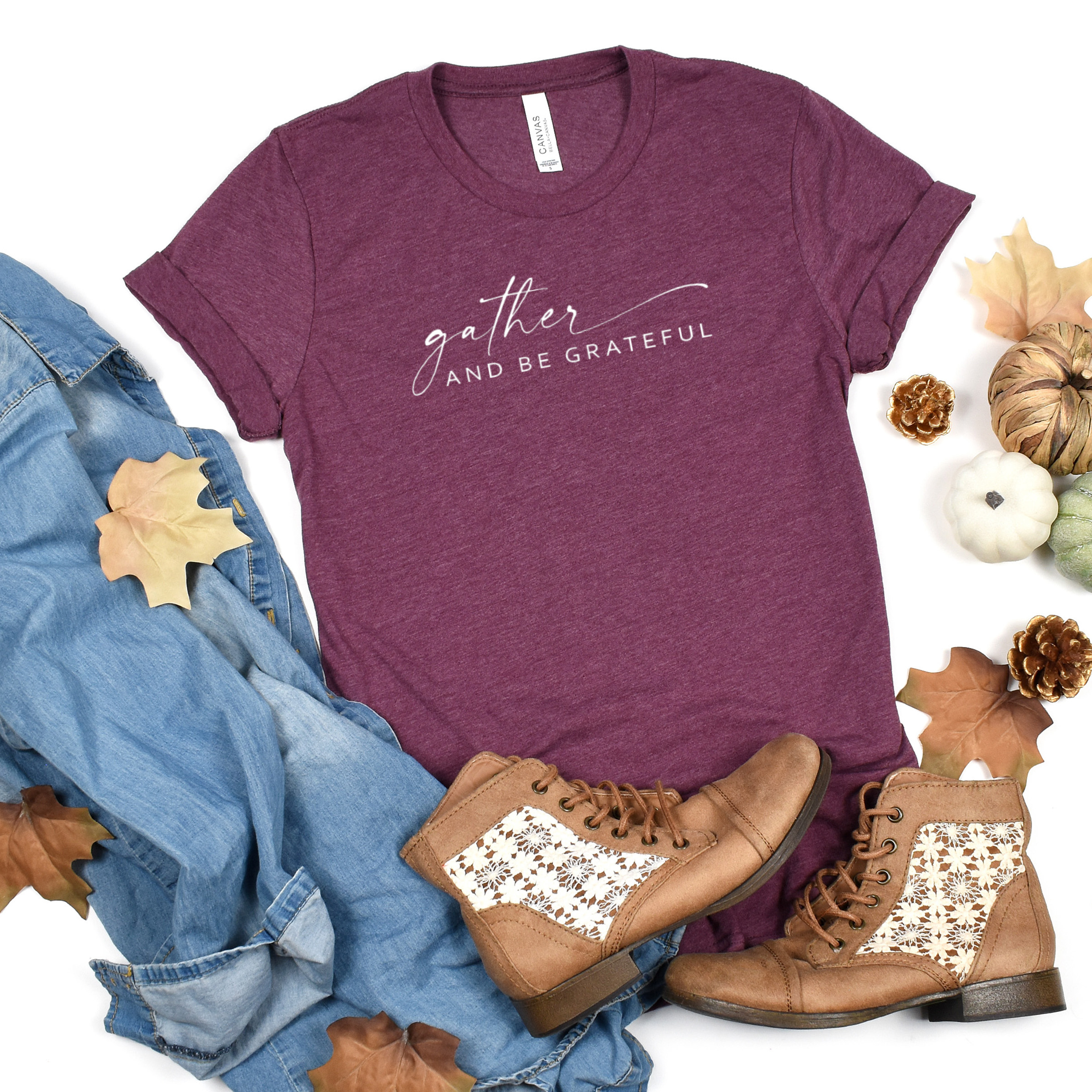 Gather & Be Grateful Tee - Multiple Colors - Fall T-shirt