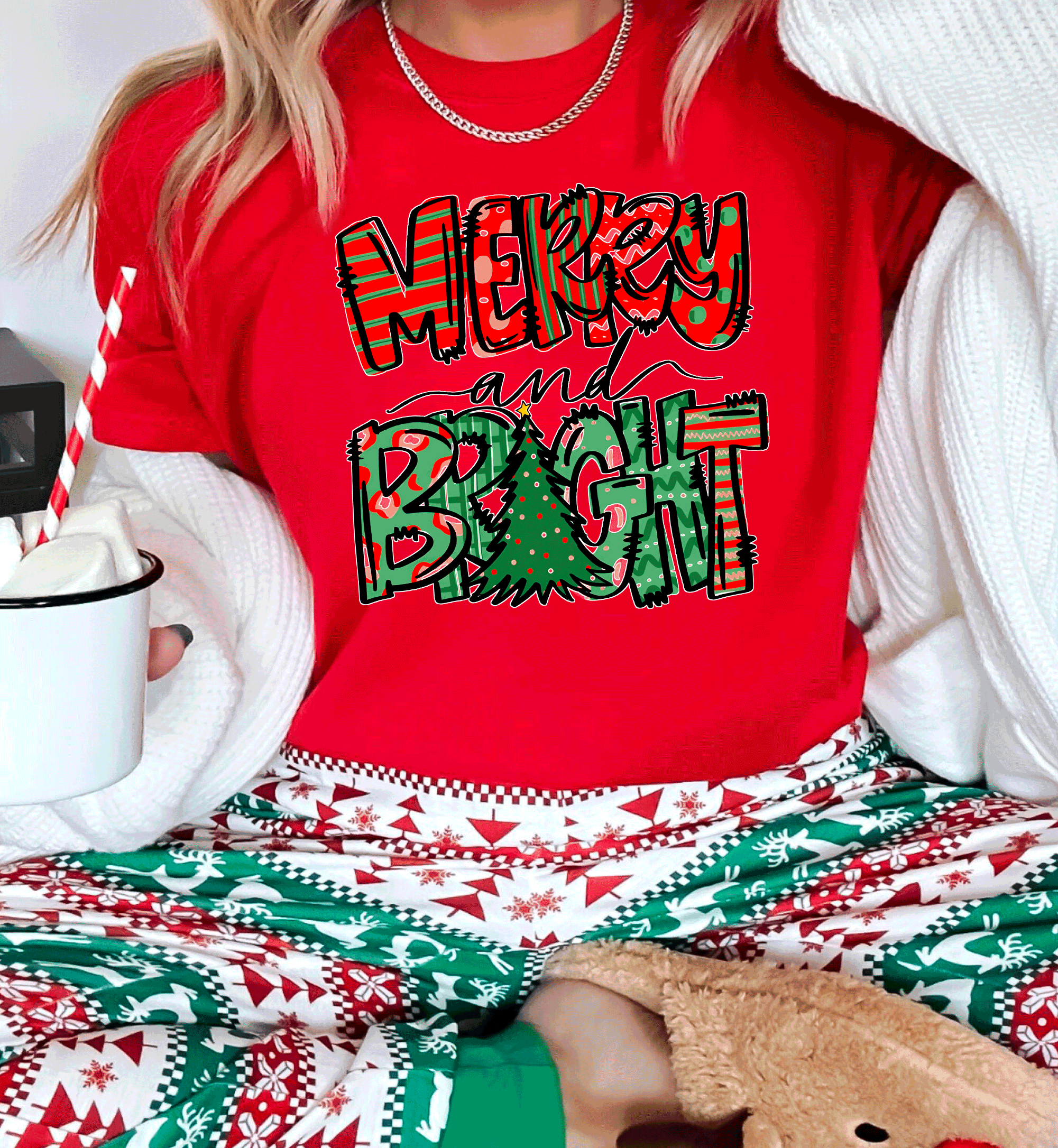 Merry and Bright Christmas Tee, Matching Family Shirts Trend