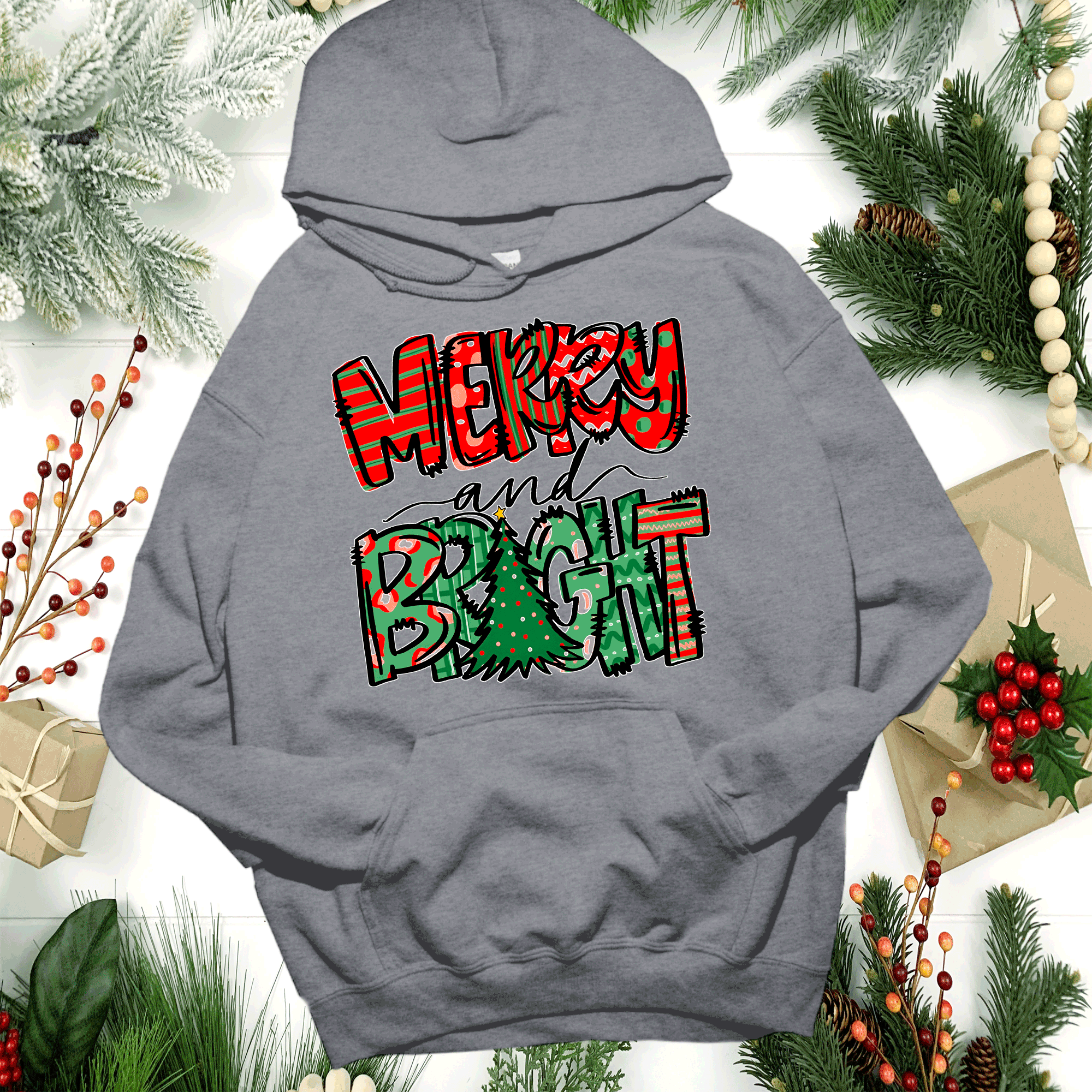 Merry and Bright Christmas Tee, Matching Family Shirts Trend