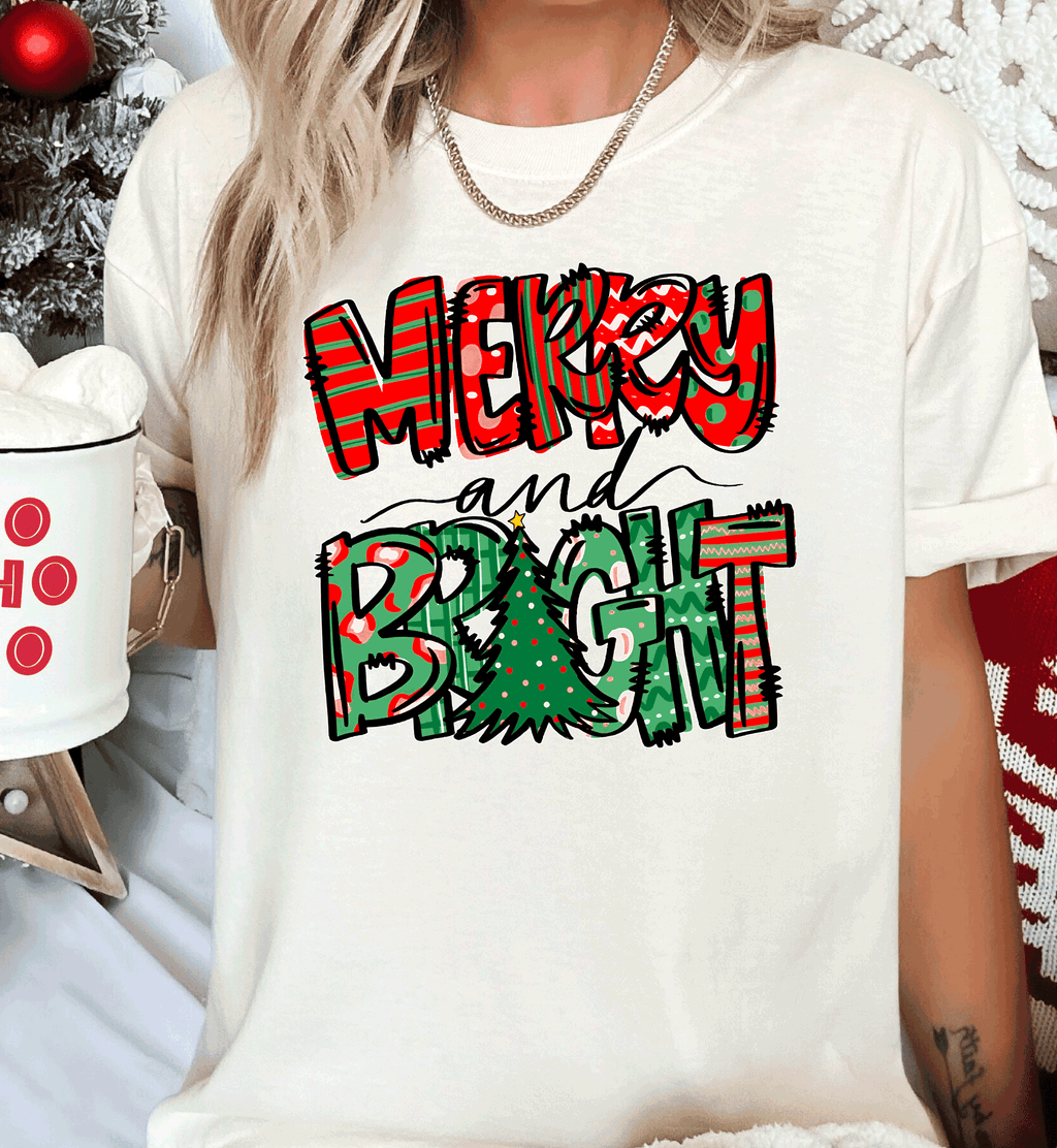 Merry and Bright Christmas Tee, Matching Family Shirts Trend