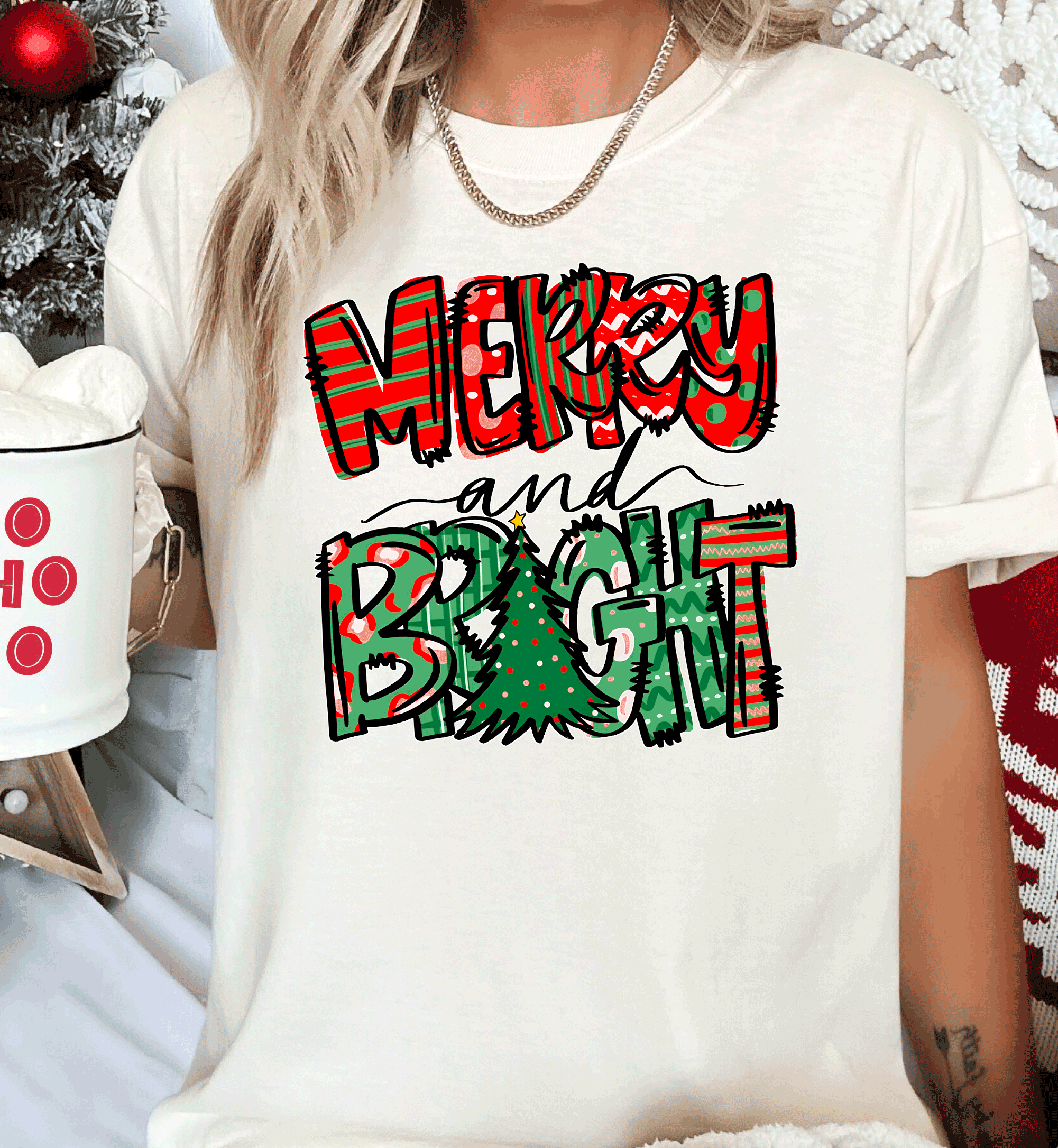 Merry and Bright Christmas Tee, Matching Family Shirts Trend