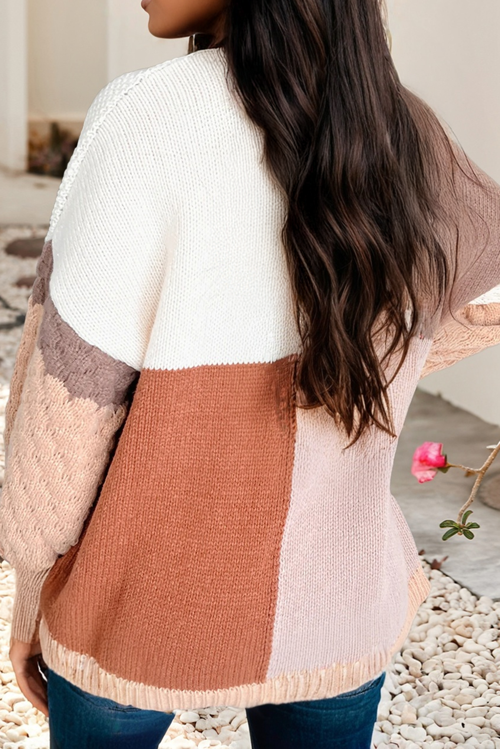 LDC Mix Texture Colorblock Knit Baggy Sweater