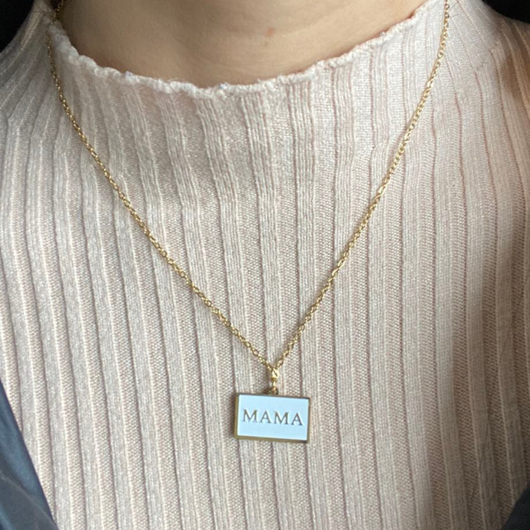 Mama Pendant Necklace with White and Gold